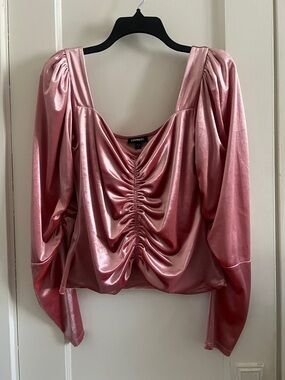 Velvet Rose Ruched Square-Neck Blouse